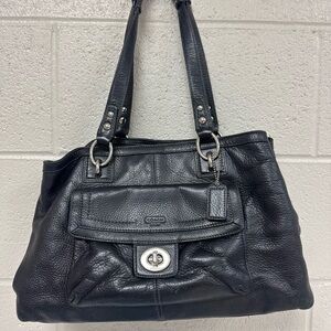 Coach Black Leather Shoulder Bag with Silver Accents